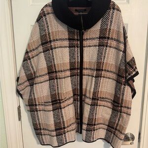 Tahari Plaid Poncho with Black Collar